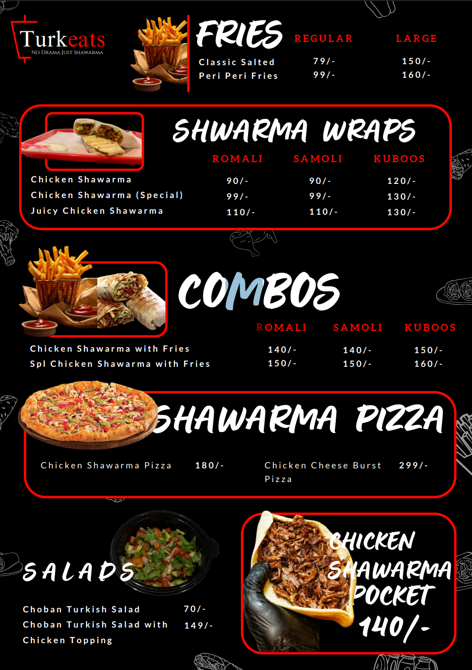 Menu Page 1 - Snacks, Maggi & Noodles, Special Items, Egg Delights